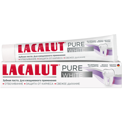 Изображение товара Зубная паста Lacalut Pure White 75 мл для удаления налета и укрепления эмали Изображение товара Зубная паста Lacalut Pure White 75 мл для удаления налета и укрепления эмали