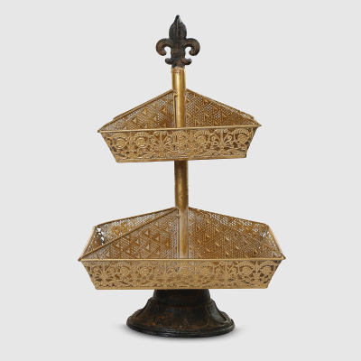 Изображение товара Двухъярусная металлическая подставка Dekor pap 28x46 см Золотистая