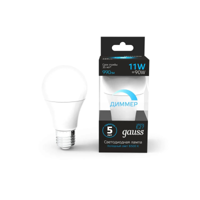 Изображение товара Лампа LED Gauss A60 11W 990lm 6500 К E27 диммируемая Изображение товара Лампа LED Gauss A60 11W 990lm 6500 К E27 диммируемая
