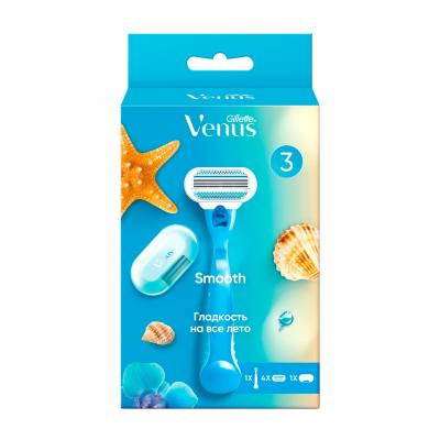Изображение товара Женская бритва Gillette Venus Smooth с 4 сменными кассетами и чехлом для ухода
