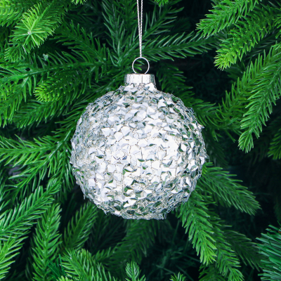 Изображение товара Ёлочная игрушка стеклянная Yancheng Shiny серебристый шар 8 см