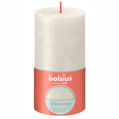 Изображение товара Декоративная свеча Bolsius Rustic Metallic Shimmer 13х6,8 см слоновая кость