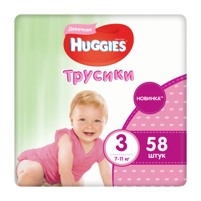 Изображение товара Трусики Huggies 3 для девочек (7-11 кг) 58 шт