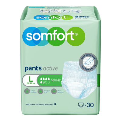 Изображение товара Подгузники Somfort Active Normal L для взрослых 30 шт Изображение товара Подгузники Somfort Active Normal L для взрослых 30 шт