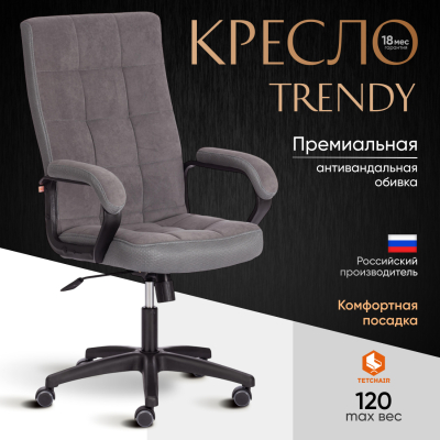 Изображение товара Кресло компьютерное TC флок серое 61х47х126 см для работы и отдыха