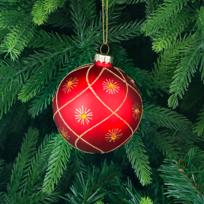 Изображение товара Игрушка елочная стеклянная с золотистым узором 8 см Yancheng Shiny