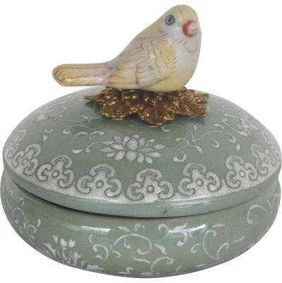 Изображение товара Шкатулка Glasar с птичкой из фарфора и бронзы, ручной работы, 11x11x10 см
