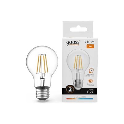Изображение товара Лампа Gauss Filament Elementary А60 9W LED Е27 теплый свет 2700K Изображение товара Лампа Gauss Filament Elementary А60 9W LED Е27 теплый свет 2700K