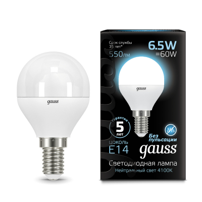 Изображение товара Светодиодная лампа Gauss LED Globe E14 6.5W 4100K для дома и офиса