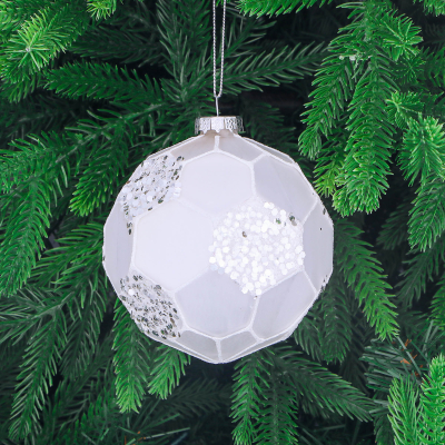 Изображение товара Стеклянный елочный шар Yancheng Shiny белый 10 см с орнаментом