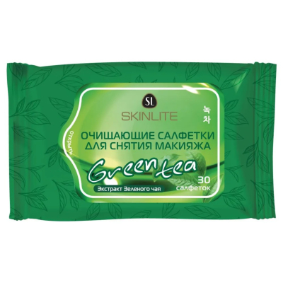 Изображение товара Салфетки Skinlite очищающие для снятия макияжа зеленый чай 30 шт Южная Корея