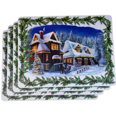 Изображение товара Набор подставок под горячее из пробкового дерева GenLex Зима 39.6х29.6 см 4 шт