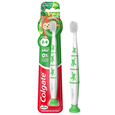 Изображение товара Детская зубная щетка Colgate 2-9 лет ультрамягкая с присоской для хранения