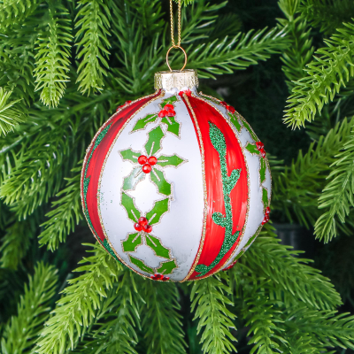 Изображение товара Стеклянный шар ёлочный с новогодним узором 8 см Yancheng Shiny