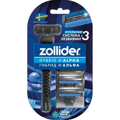 Изображение товара Бритвенный станок Zollider Hybrid 3 ALPHA с 3 сменными картриджами для мужчин