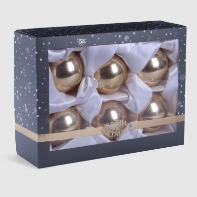 Изображение товара Набор ёлочных игрушек Snow and Stars 6 шт золотистые перламутровые шары 8 см