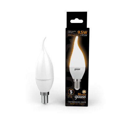 Изображение товара Светодиодная лампа Gauss Candle свеча E14 9.5W 890lm 3000K для уютного освещения Изображение товара Светодиодная лампа Gauss Candle свеча E14 9.5W 890lm 3000K для уютного освещения
