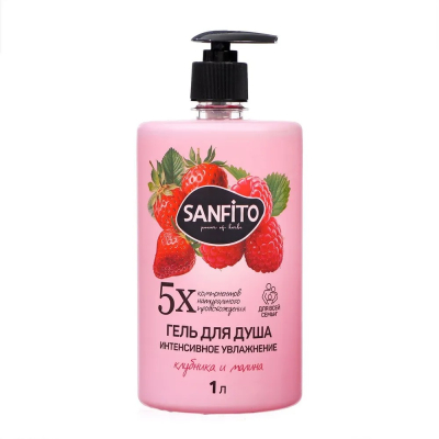Изображение товара Гель для душа Soell/Sanfito увлажняющий с клубникой и малиной 1 л