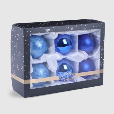 Изображение товара Набор ёлочных игрушек Snow and Stars, шары синий микс, 6 шт, 8 см