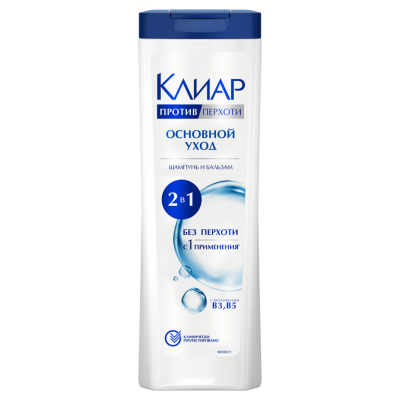 Изображение товара Шампунь для волос Клиар 2в1 Основной уход против перхоти 380 мл Изображение товара Шампунь для волос Клиар 2в1 Основной уход против перхоти 380 мл