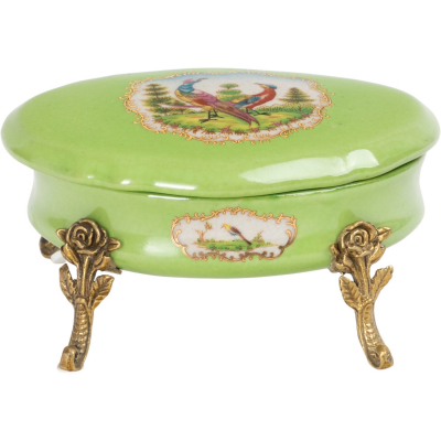 Изображение товара Зеленая шкатулка Glasar из фарфора с бронзой 13х9х6 см ручная работа