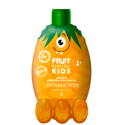 Изображение товара Детский шампунь-гель-пена 3в1 Фрутомонстры ананас 400мл - мягкое безопасное средство для гигиены ма