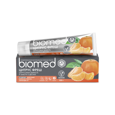 Изображение товара Антибактериальная зубная паста BIOMED VITAFRESH Цитрус 100 г для свежести и укрепления эмали
