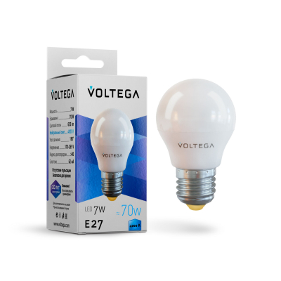 Изображение товара Лампочка светодиодная Voltega Globe Е27 7W 4000К белая шар