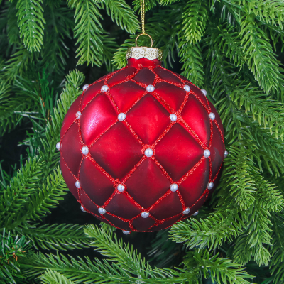 Изображение товара Шар стеклянный Yancheng Shiny красный с бусинами 10 см