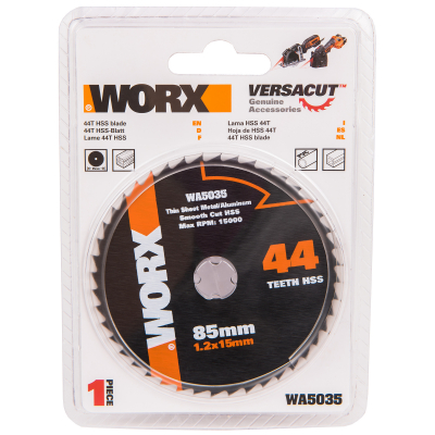 Изображение товара Пильный диск Worx по металлу 44T HSS 85х1,2х15 мм Изображение товара Пильный диск Worx по металлу 44T HSS 85х1,2х15 мм
