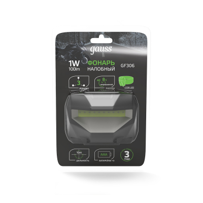 Изображение товара Налобный фонарь Gauss 1W 100lm COB LED 3xAAA компактный