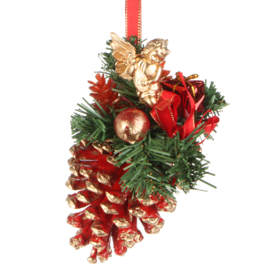 Изображение товара Украшение для елки Guan Arts 3 Way Шишка с красной лентой 15 см
