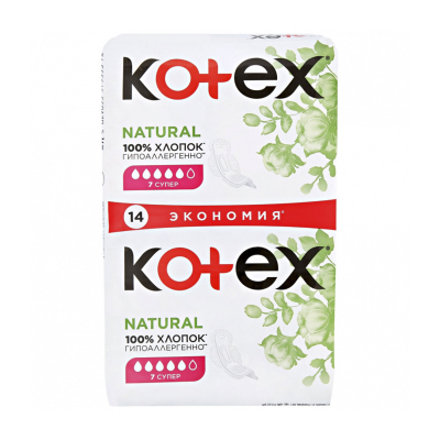 Изображение товара Прокладки Kotex Natural Super 14 шт - мягкие гигиенические прокладки для защиты Изображение товара Прокладки Kotex Natural Super 14 шт - мягкие гигиенические прокладки для защиты