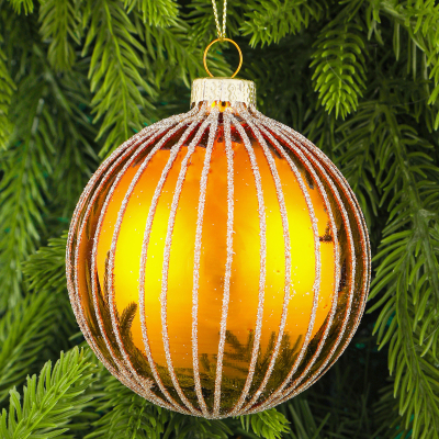 Изображение товара Шар стеклянный  Yancheng Shiny  с орнаментом из блёсток D8 см