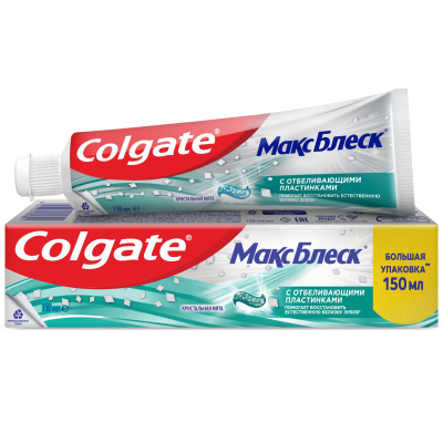 Изображение товара Зубная паста Colgate Макс Блеск отбеливающая 150 мл для всей семьи Изображение товара Зубная паста Colgate Макс Блеск отбеливающая 150 мл для всей семьи