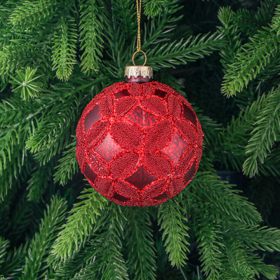 Изображение товара Игрушка ёлочная Yancheng Shiny Игрушка ёлочная Yancheng Shiny шар стеклянный красный бархат 8 см