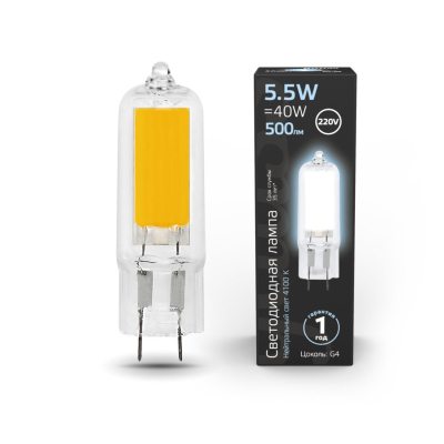Изображение товара Лампа Gauss LED G4 AC220-240V 5.5W 500lm 4100K Glass 1/10/200