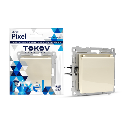 Изображение товара Розетка Tokov Electric Pixel с заземлением защитными шторками бежевая Изображение товара Розетка Tokov Electric Pixel с заземлением защитными шторками бежевая