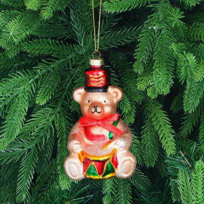 Изображение товара Игрушка ёлочная Yancheng Shiny стеклянная мишка с барабаном