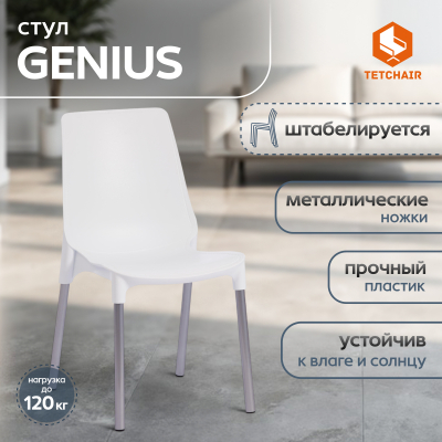 Изображение товара Пластиковый интерьерный стул ТС Genius с хромированными ножками, белый, 46x56x84 см Изображение товара Пластиковый интерьерный стул ТС Genius с хромированными ножками, белый, 46x56x84 см