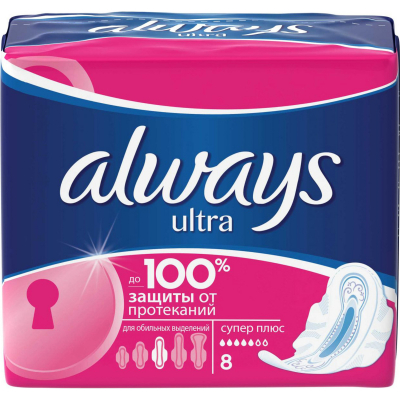 Изображение товара Женские гигиенические прокладки Always Ultra Супер с крылышками 8 шт