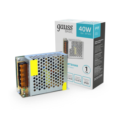 Изображение товара Блок питания Gauss BT502 Basic 40W IP20 для 12V устройств Изображение товара Блок питания Gauss BT502 Basic 40W IP20 для 12V устройств