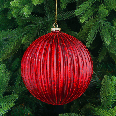 Изображение товара Ёлочная игрушка стеклянный шар 15 см с блестками красная ручная работа