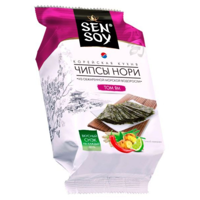 Изображение товара Чипсы Sen Soy нори Tom Yum 4, 5 г - натуральный морской вкус, острый и пикантный перекус