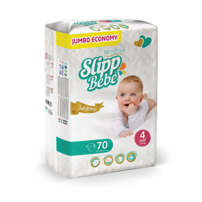 Изображение товара Подгузники Slipp Bebe Jumbo № 4 (70 шт) для детей 7-18 кг Изображение товара Подгузники Slipp Bebe Jumbo № 4 (70 шт) для детей 7-18 кг