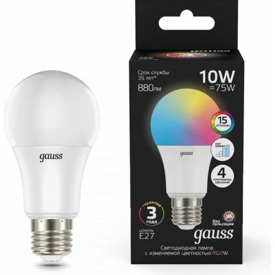 Изображение товара Лампа Gauss A60 10W E27 RGBW - светодиодная лампочка с димированием