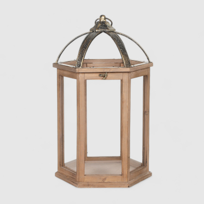 Изображение товара Большой подсвечник-фонарь Dekor pap из дерева и стали золотого цвета