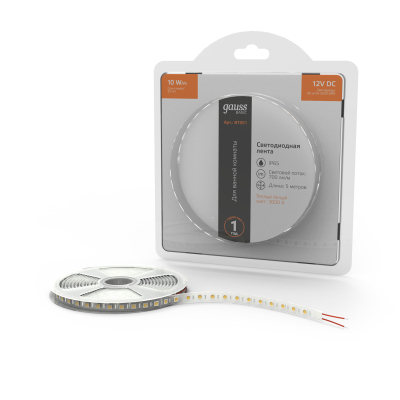 Изображение товара Лента Gauss Basic LED 5050/60 12V 700lm 3000K IP65 5m Изображение товара Лента Gauss Basic LED 5050/60 12V 700lm 3000K IP65 5m