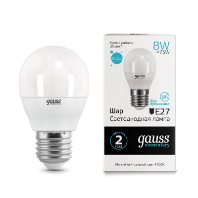 Изображение товара Gauss LED Elementary Globe 8W E27 4100K светодиодная лампа для дома и офиса Изображение товара Gauss LED Elementary Globe 8W E27 4100K светодиодная лампа для дома и офиса