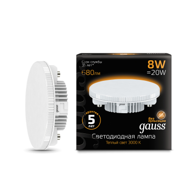 Изображение товара Gauss LED GX53 8W 3000K - энергоэффективная светодиодная лампа для потолков